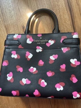 kate spade Black Satchel with Pink & White Heart Print